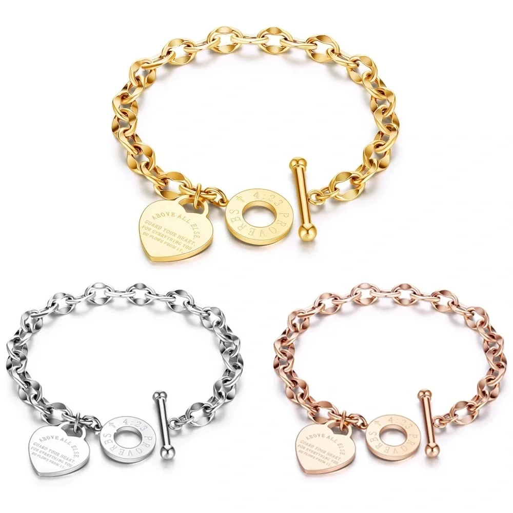 Classic Heart Charm Toggle Bracelet in Rose Gold - Picture 2 of 6